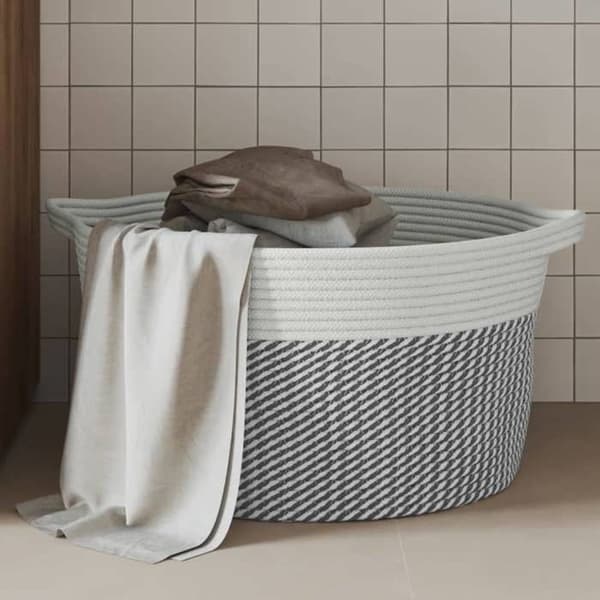Maison Exclusive - Grå och vit förvaringskorg Ø40x25 cm i bomull grått och vitt