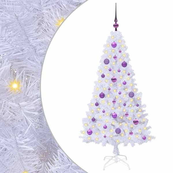 Kunstigt juletræ - EKSKLUSIV HUS - 150 cm - Hvid - PVC & stål - LED USB 8 tilstande Vit