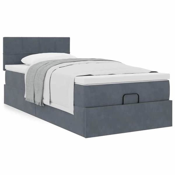 Maison Exclusive - Ottoman sängram med mörkgrå madrass 80x200 cm i sammet mörkgrå, vit