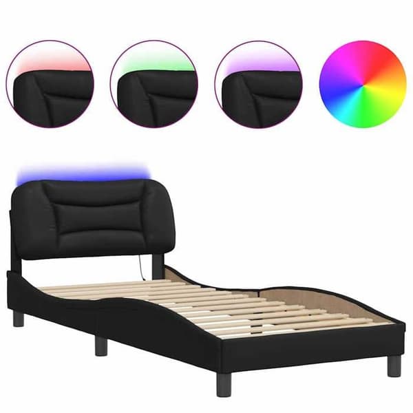 Sengestel - EKSKLUSIV HUS - Hvar - Sort kunstlæder - 80x200 cm - Indbygget LED Svart