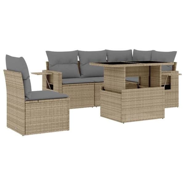 Maison Exclusive - Trädgårdsmöbler med kuddar 6 delar beige flätad resin