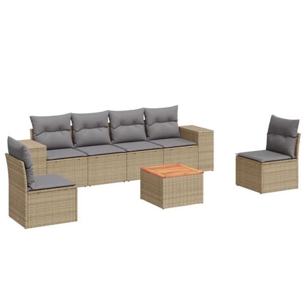 Maison Exclusive - Trädgårdsmöbler med kuddar 7 delar beige flätad resin beige