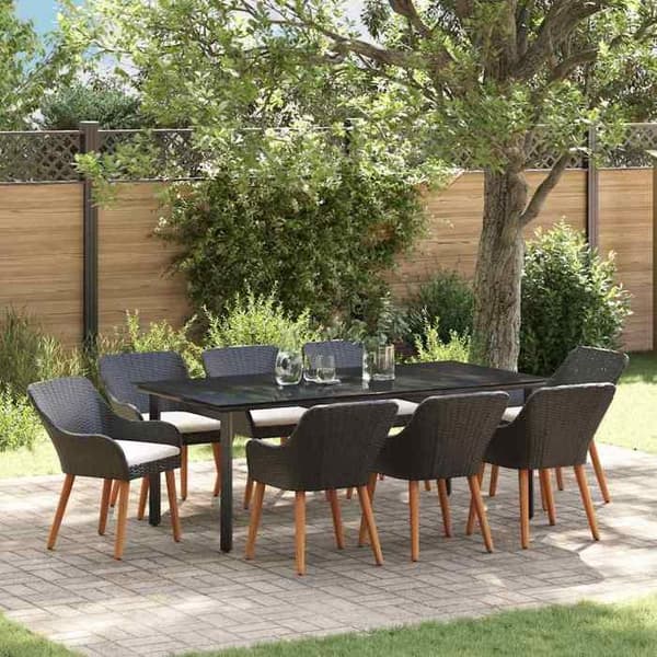 Maison Exclusive - 9 pc have spisebordssæt i sort polyrotin Svart