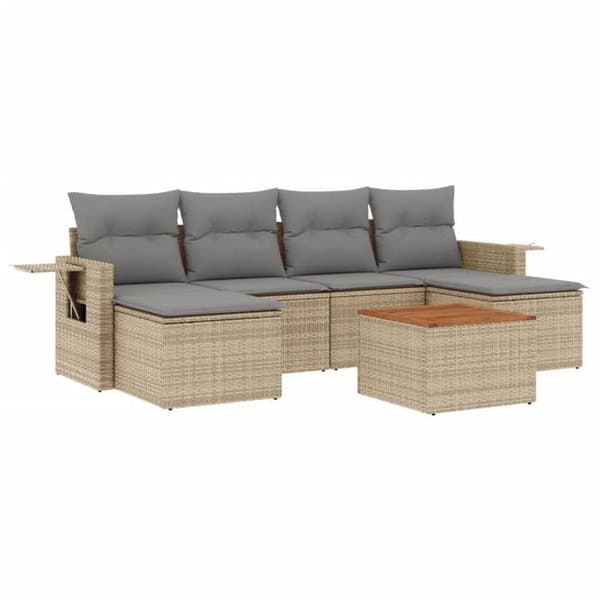 Maison Exclusive - Trädgårdsmöbler med kuddar 7 delar beige flätad resin
