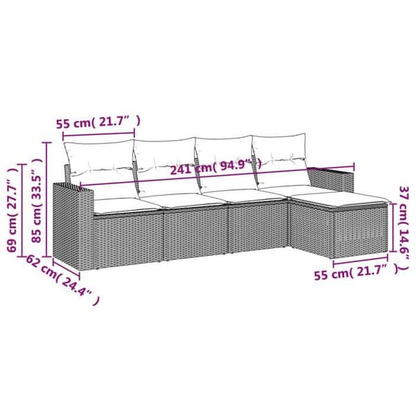 Maison Exclusive - Trädgårdsmöbler 5 delar med grå kuddar i flätad resin