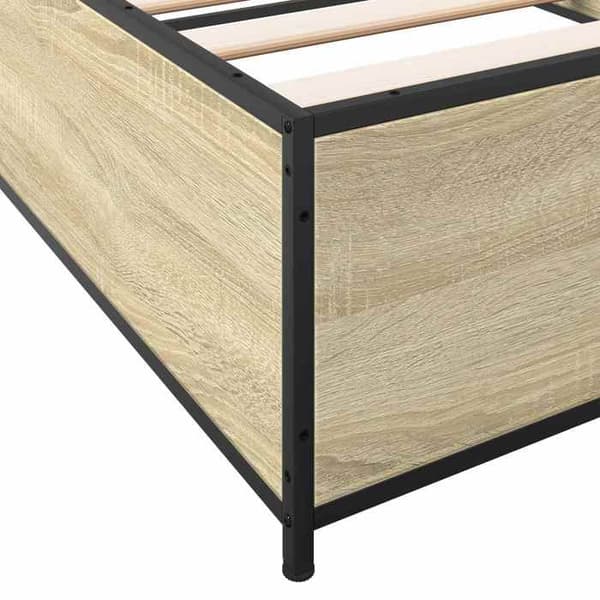 Sengestel - EKSKLUSIV HUS - Sonoma Eg - 80 x 200 cm - Ingeniørtræ - Sorte stålben Sonoma ek