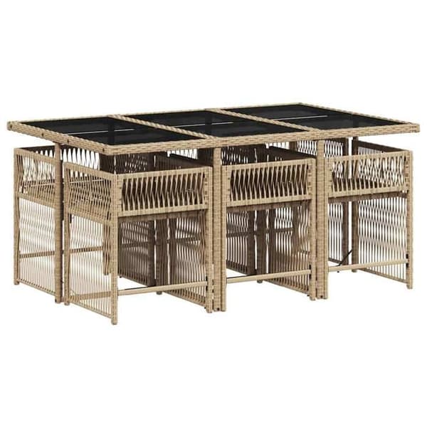 Havemøbler - EKSKLUSIVT HUS - Sæt 7 stk - Beige - Poly rattan - Tempereret glas bordplade beige