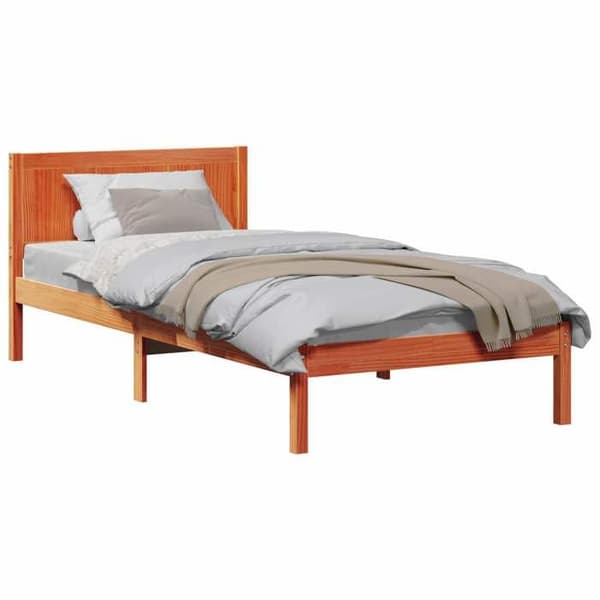 Sengestel - EKSKLUSIV HUS - Rektangulær - Massiv fyr - Brun - 90 x 200 cm (inklusive lamelbund) brun