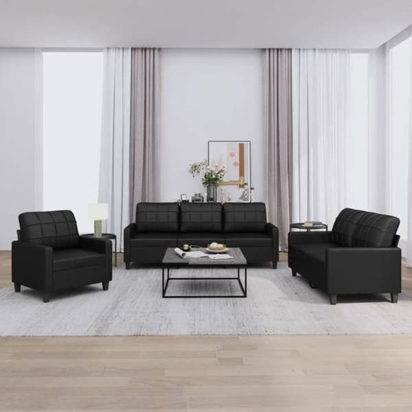 Maison Exclusive - Sæt af 3 sofaer med puder i sort kunstlæder
