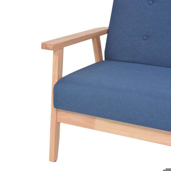 Soffgrupp 2 delar - Maison Exclusive - blå polyester med knappar - ram av massivt trä - mjuk sits Blå