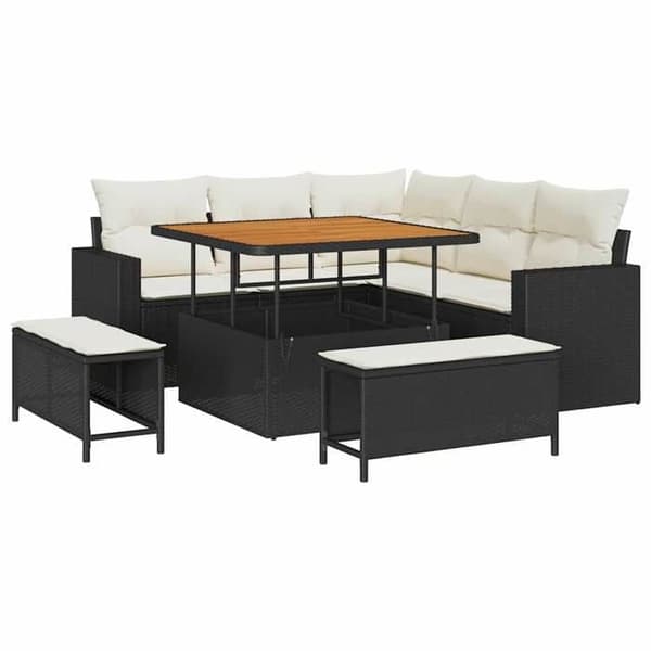Trädgårdsoffmöbel - EXKLUSIVT HUS - Set 9 delar - 6 platser - Modulär - Poly rattan & akacia