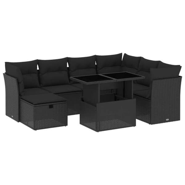 Maison Exclusive - 8 dele havegruppe med sorte puder i flettet harv