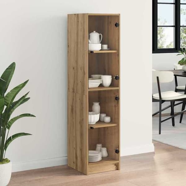 Vitrine - EKSKLUSIVT HUS - Rektangulær - Ingeniørtræ - Glasdøre - Stor kapacitet