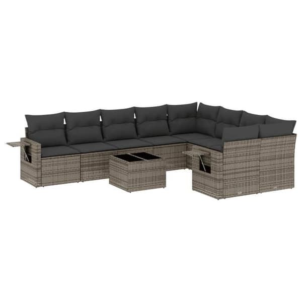 Maison Exclusive - Trädgårdsmöbler med kuddar 10 delar grå flätad resin