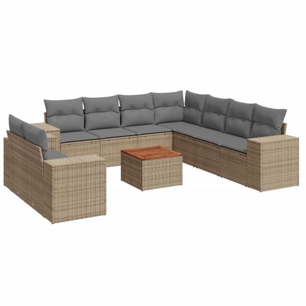 Maison Exclusive - Trädgårdsmöbler med kuddar 10 delar beige flätad resin