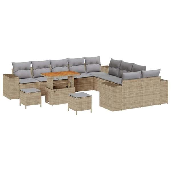 Maison Exclusive - 13 osan beige polyrottinkinen puutarhakalustesetti