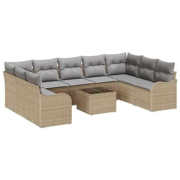 Maison Exclusive - 10-delars trädgårdsoff-set i beige polyrotting