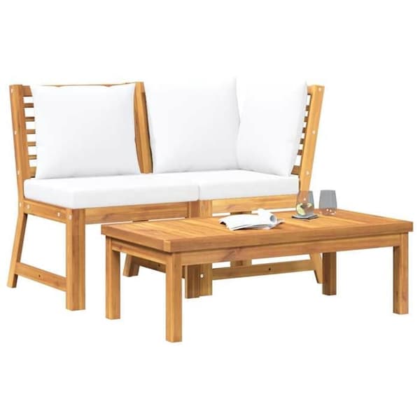 Maison Exclusive - Havegruppe 3 stk med cremefarvede puder i solid akacietræ