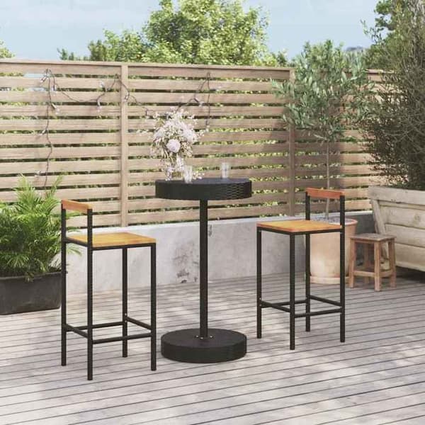 Maison Exclusive - Havebar sæt 3 dele sort poly rattan/massiv akacietræ