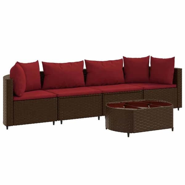 Maison Exclusive - Trädgårdsmöbler med kuddar 5 delar brun flätad resin