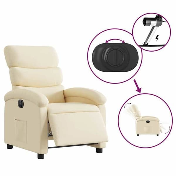 Elastisk elektrisk fåtölj - Exklusivt Hem - Kräm - 100% polyester tyg - Lutning 135° Grädde