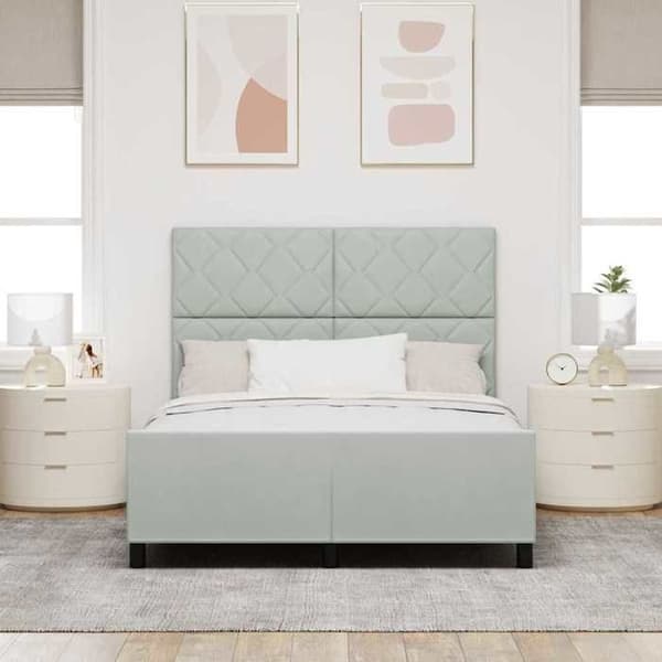 Ljust boxspring - MAISON EXCLUSIVE - 140 x 190 cm - Ljusgrå sammet - Justerbar huvudgavel Ljusgrått