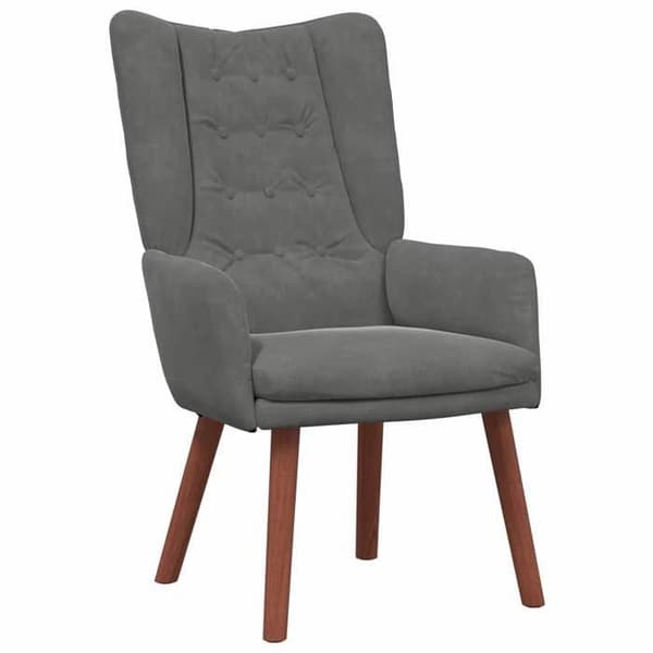 Fåtölj - EXKLUSIV HEM - Sammet 63x67x94 cm - Mörkgrå - Massivt trä - Polstrade armstöd Mörkgrå