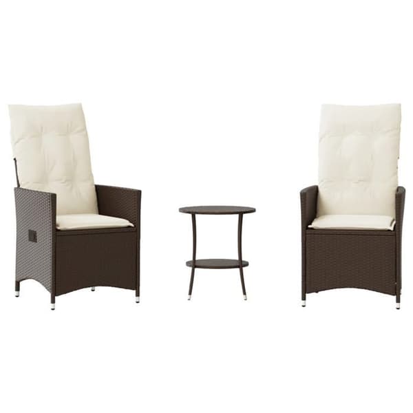 Maison Exclusive - Bistro-set 3 delar med bruna kuddar i flätad resin brun