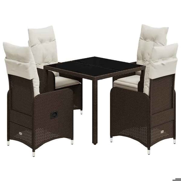 Maison Exclusive - Trädgårdsbistro-set 5 delar med bruna kuddar i polyrotting