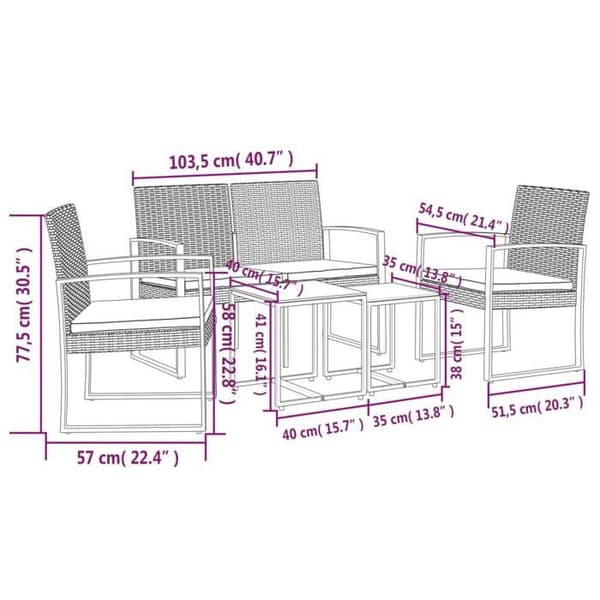 Maison Exclusive - Puutarhakalustesarja tyynyillä 5 kpl tummanharmaa rottinki PP