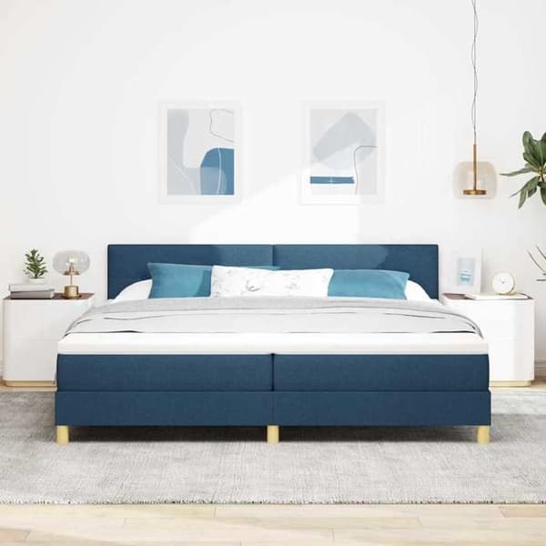 Maison Exclusive - LED-fjeder seng med blå LED-striber 200 x 200 cm stof