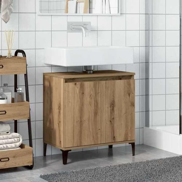 Maison Exclusive - Håndlavet egetræ vaskeskab 58x33x60 cm ingeniørtræ