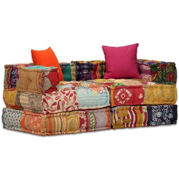 Maison Exclusive - Modulär puff för 2 personer Patchwork Tyg