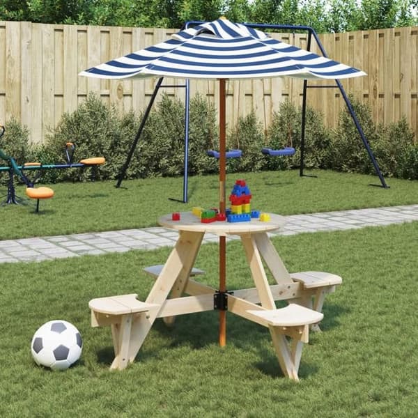 Børne-piknikbord - EKSKLUSIVT HUS - Model Gran - Massivt grantræ - Polyester parasol - Til 4 børn Gran