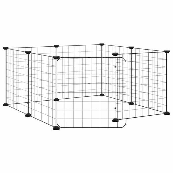 Maison Exclusive - Kæledyrbur med 8 paneler og dør, sort, 70 x 70 x 35 cm, stål