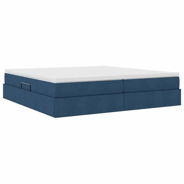 Sängram med madrass - EXKLUSIV HEM - 200 x 200 cm - Hydraulisk förvaring - Polyester tyg - Metallram Blå