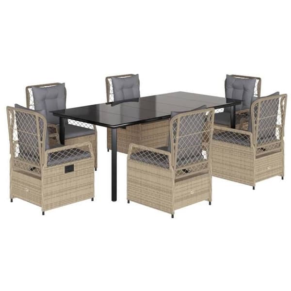 Maison Exclusive - Trädgårdsset med matbord och kuddar 7 delar beige polyrotting beige