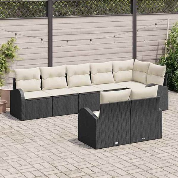 Trädgårdsoffmöbel - EXKLUSIVT HUS - Set 8 delar - 8 platser - Poly rattan svart - Avtagbara kuddar