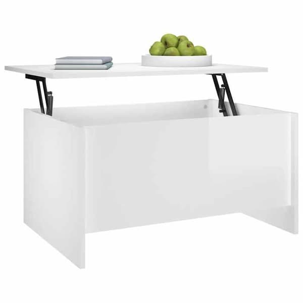 Bord - EKSKLUSIV HUS - 80 x 55,5 x 41,5 cm - Hvid højglans - Løftbart bordplade - Ingeniørtræ Vit