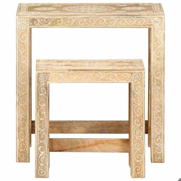 Maison Exclusive - Håndmalede sideborde 2 stk Solid Mango Træ Målad (varierande mönster, slumpmäs