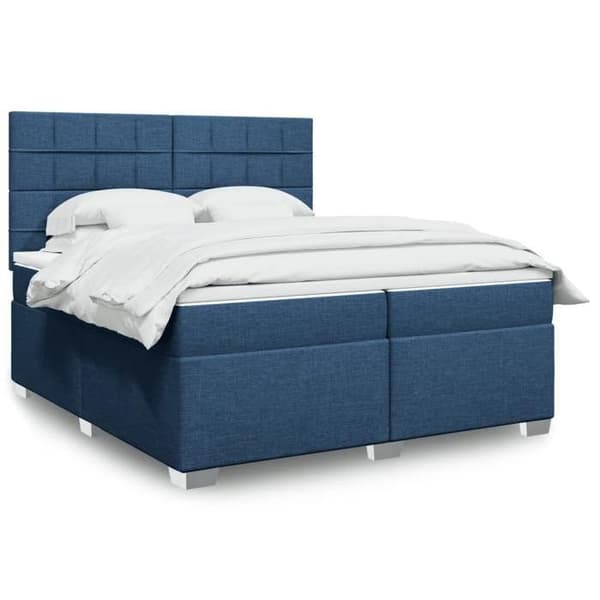 Maison Exclusive - Sengebund med lameller og madras Blå 200x200 cm Stof