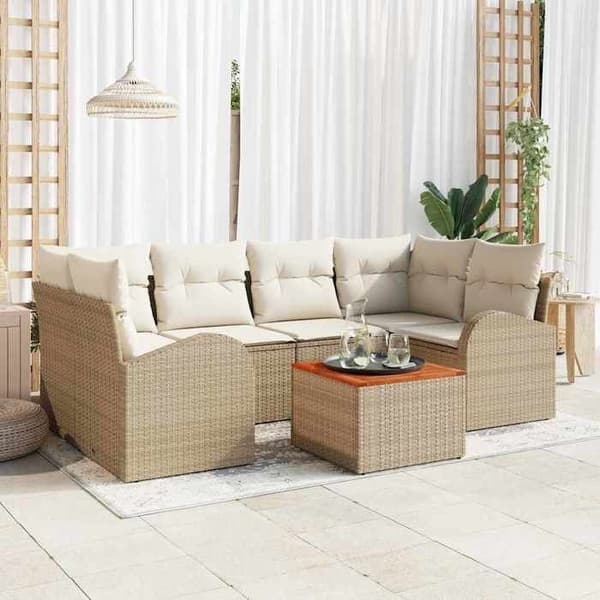 Maison Exclusive - 7-delars trädgårdsoff-set i beige polyrotting