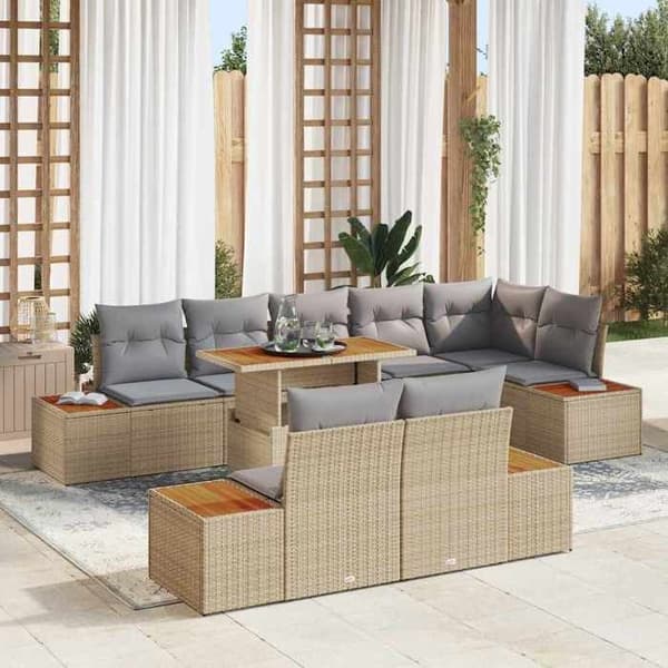 Maison Exclusive - 9 osan beige polyrottinkinen puutarhakalustesetti