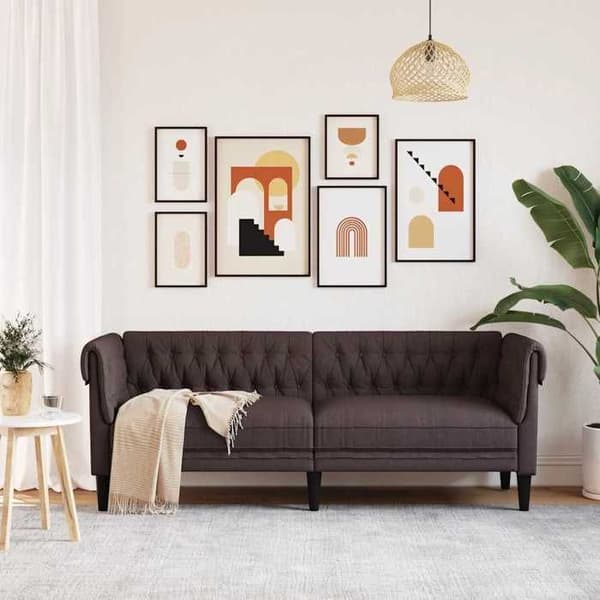 Maison Exclusive - Chesterfield-soffa 3 platser mörkbrun tyg