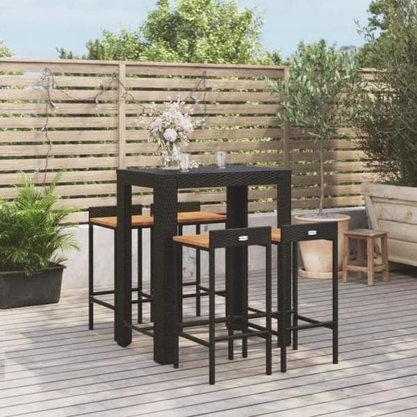Maison Exclusive - Havebar sæt 5 dele sort poly rattan/massiv akacietræ Svart