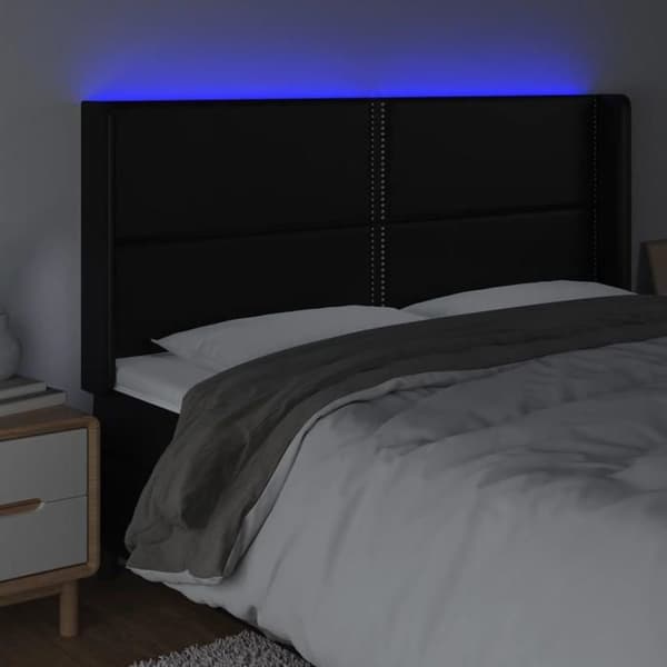 Maison Exclusive - LED Hovedgærde Sort 183x16x118/128 cm Syntetisk Læder