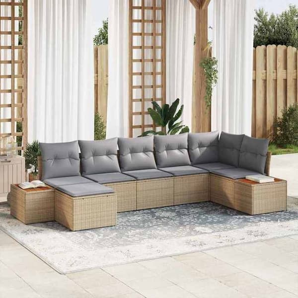 Maison Exclusive - 7 osan beige polyrottinkinen puutarhakalustesetti