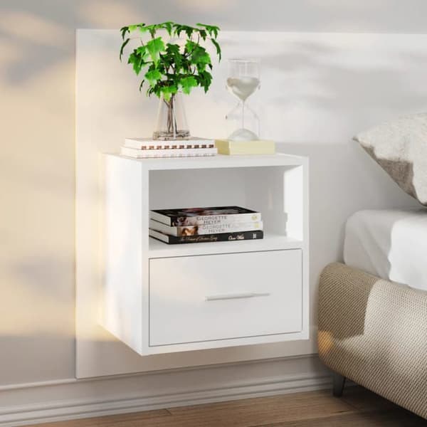 Väggmonterade sängbord - Exklusivt Hem - Vit - Väggmontering - 2 stycken, 1 låda Vit