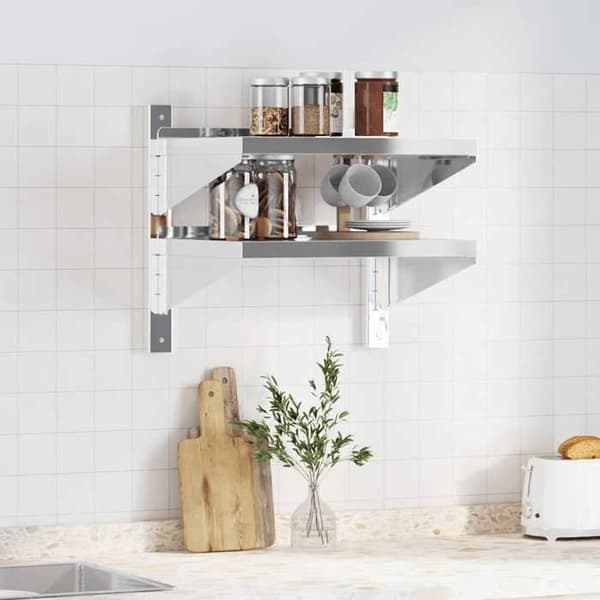 Væghylde - EKSKLUSIV HUS - 2 niveauer - Rustfrit stål - 50x40x48 cm - Sølv Silver