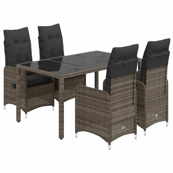 Maison Exclusive - Havebistro sæt 5 dele med grå puder i poly rattan